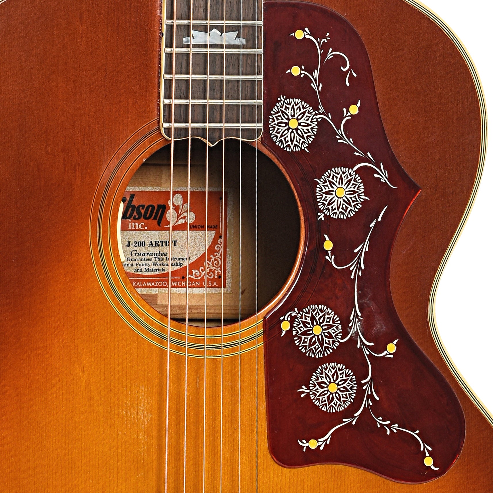 Sound hole and pickguard of Gibson J-200 Artist