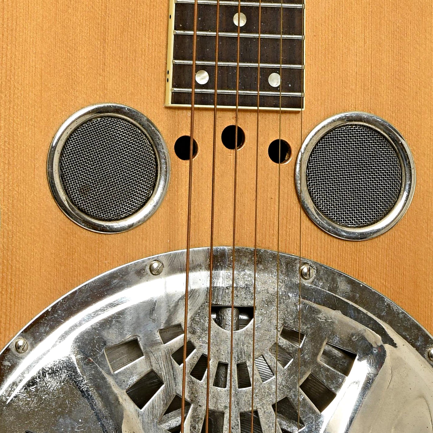 Soundholes of Regal RD75 NS Squareneck Resonator Guitar 