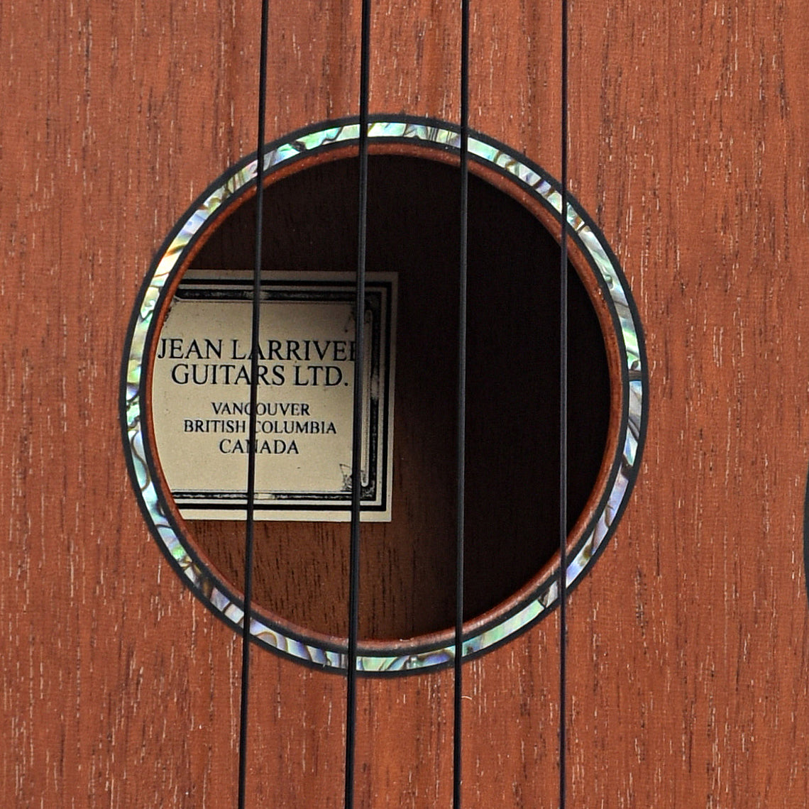 Sound hole of Larrivee Model US10-MH Soprano Ukulele (c.1996-97)