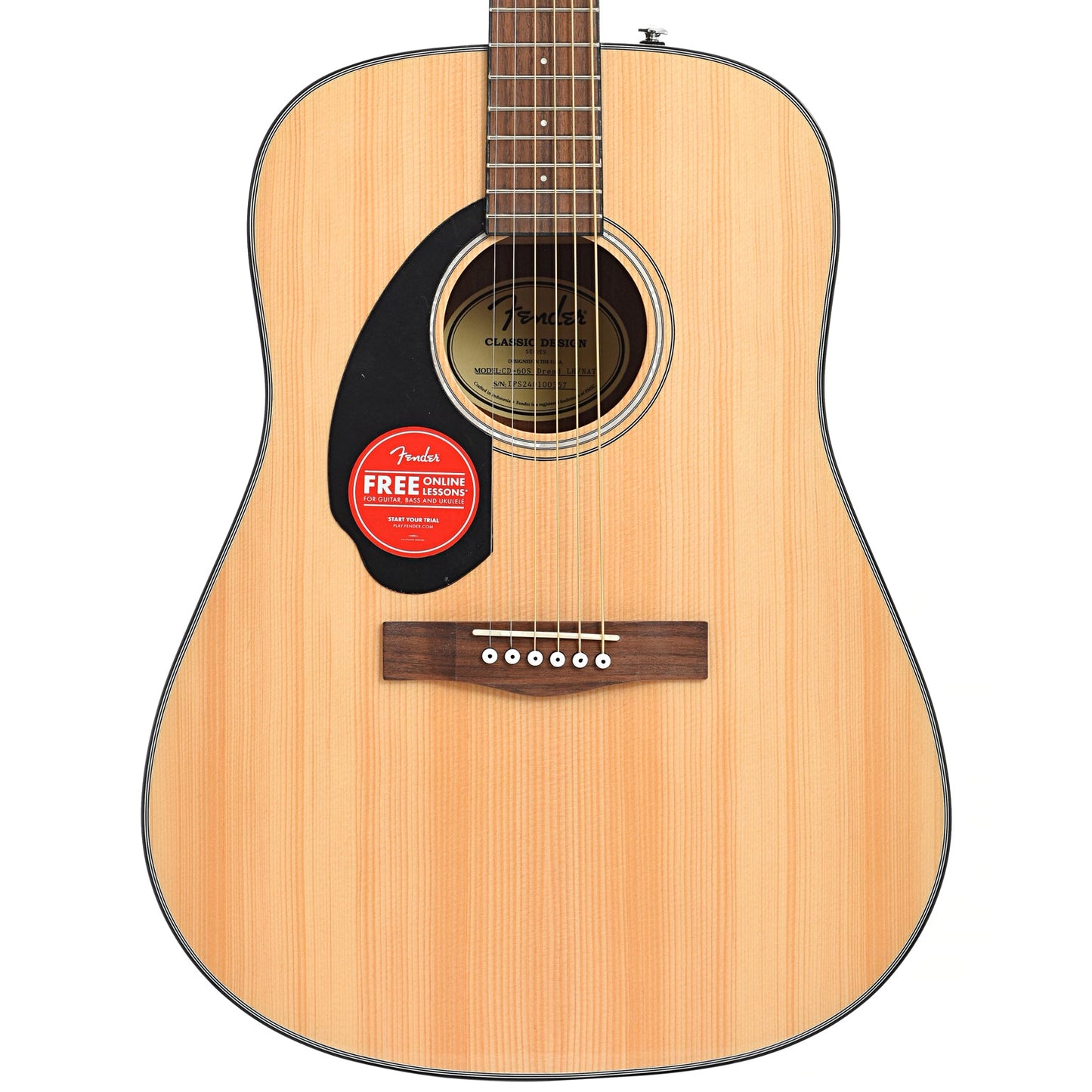 Front of Fender CD-60S Left Handed Acoustic Guitar