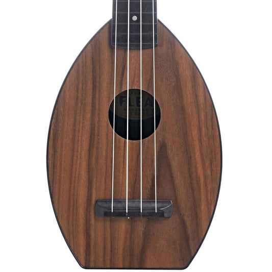 Front of Magic Fluke Company Flea Ukulele, Soprano, Walnut Finish