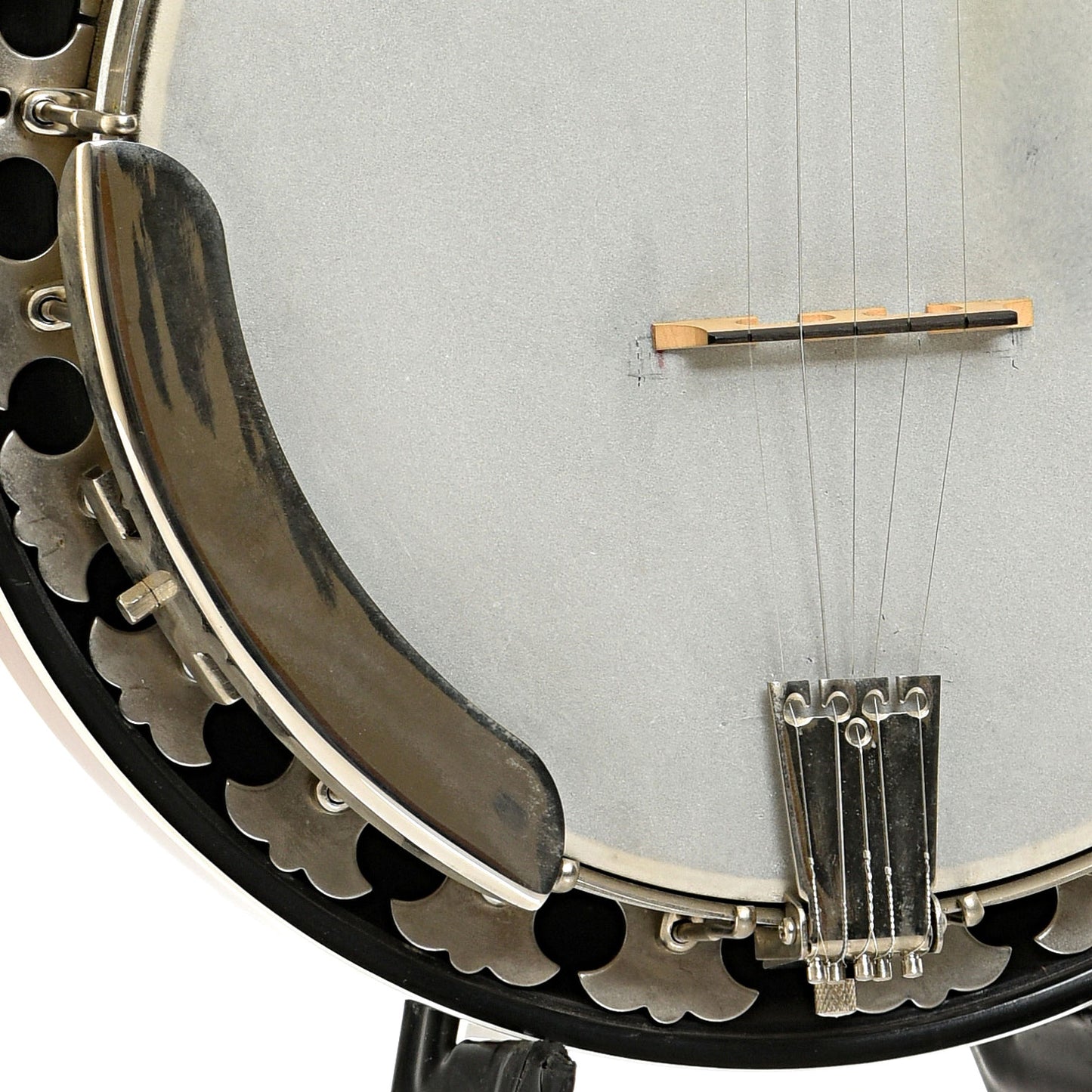 Armrest, tailpiece and bridge of Deering Boston 5-string Resonator Banjo (1995)