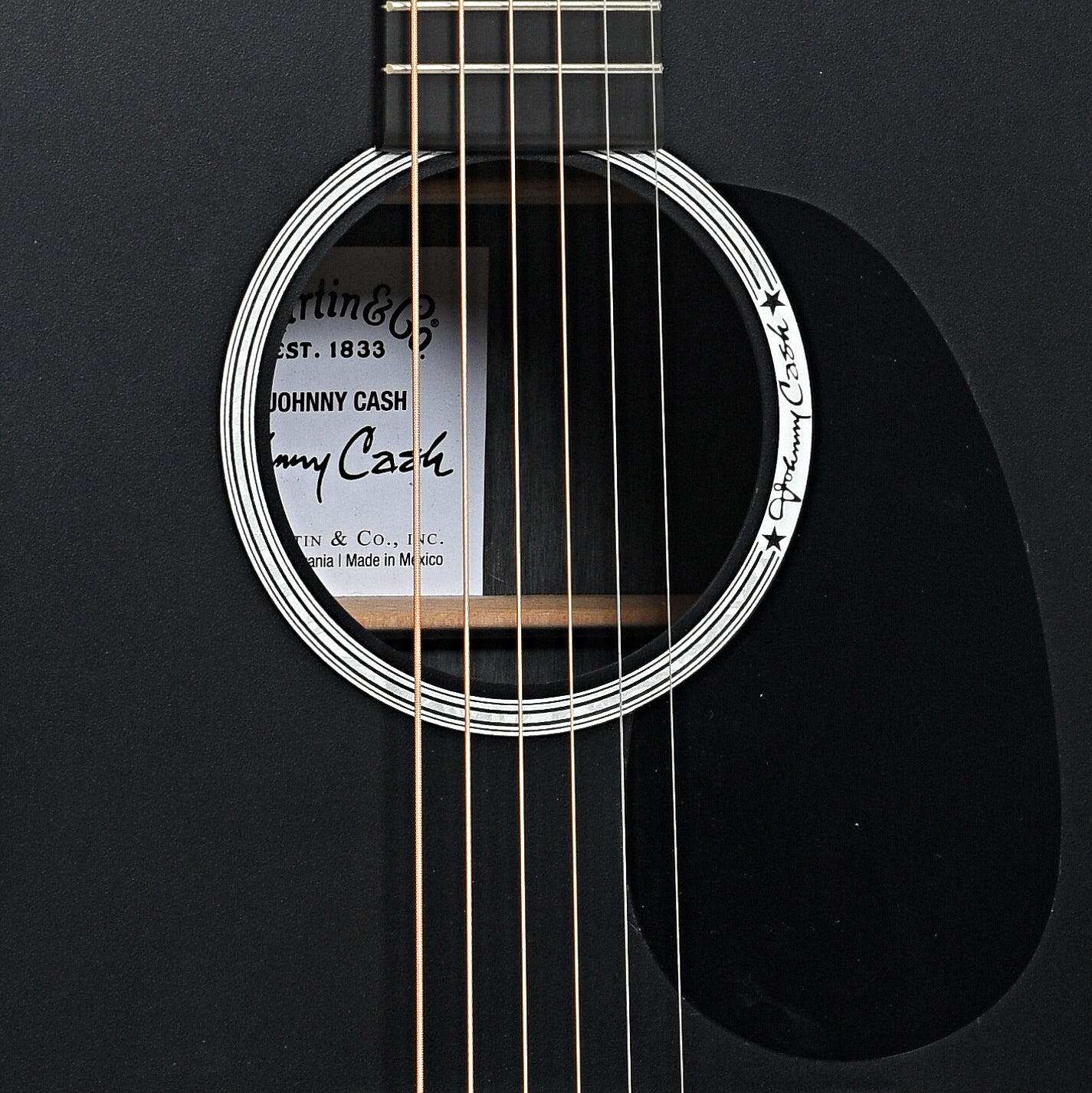 Sound hole of Martin DX Johnny Cash Acoustic Guitar (2023)