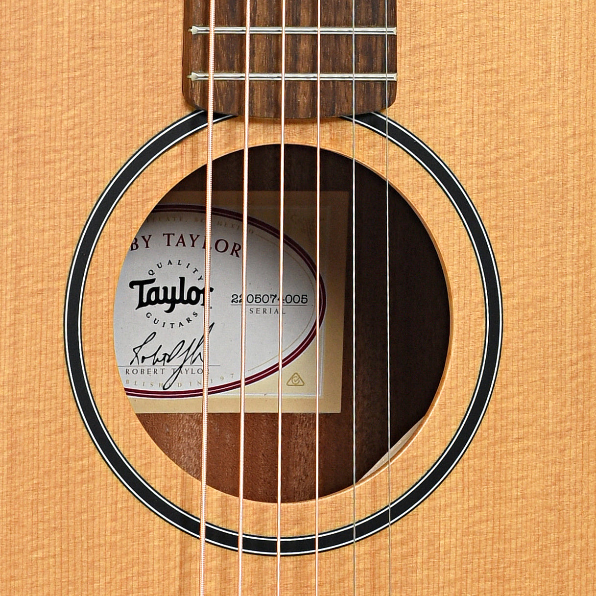 Sound hole of Taylor BT1 Baby Taylor Acoustic Guitar