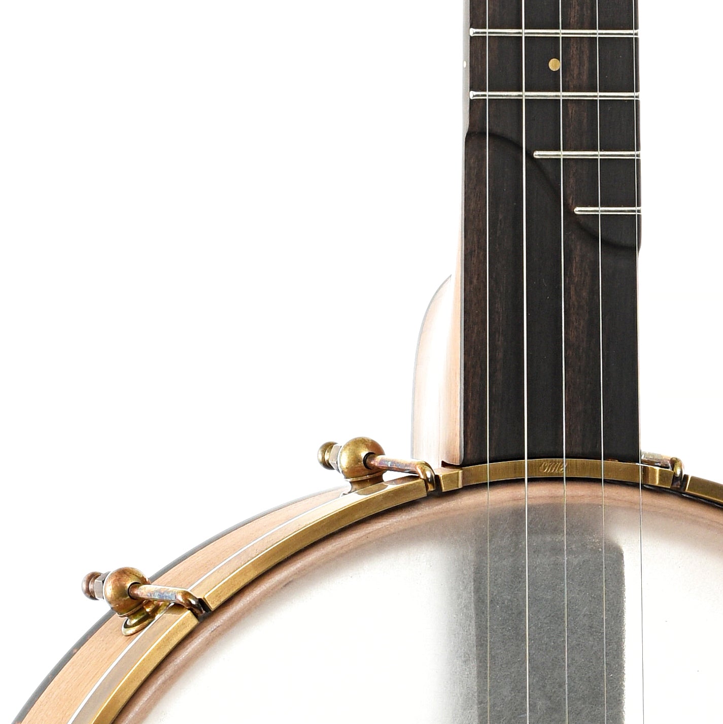 Front body and neck join of Ome Tupelo Openback Banjo, 12" Rim, Cherry