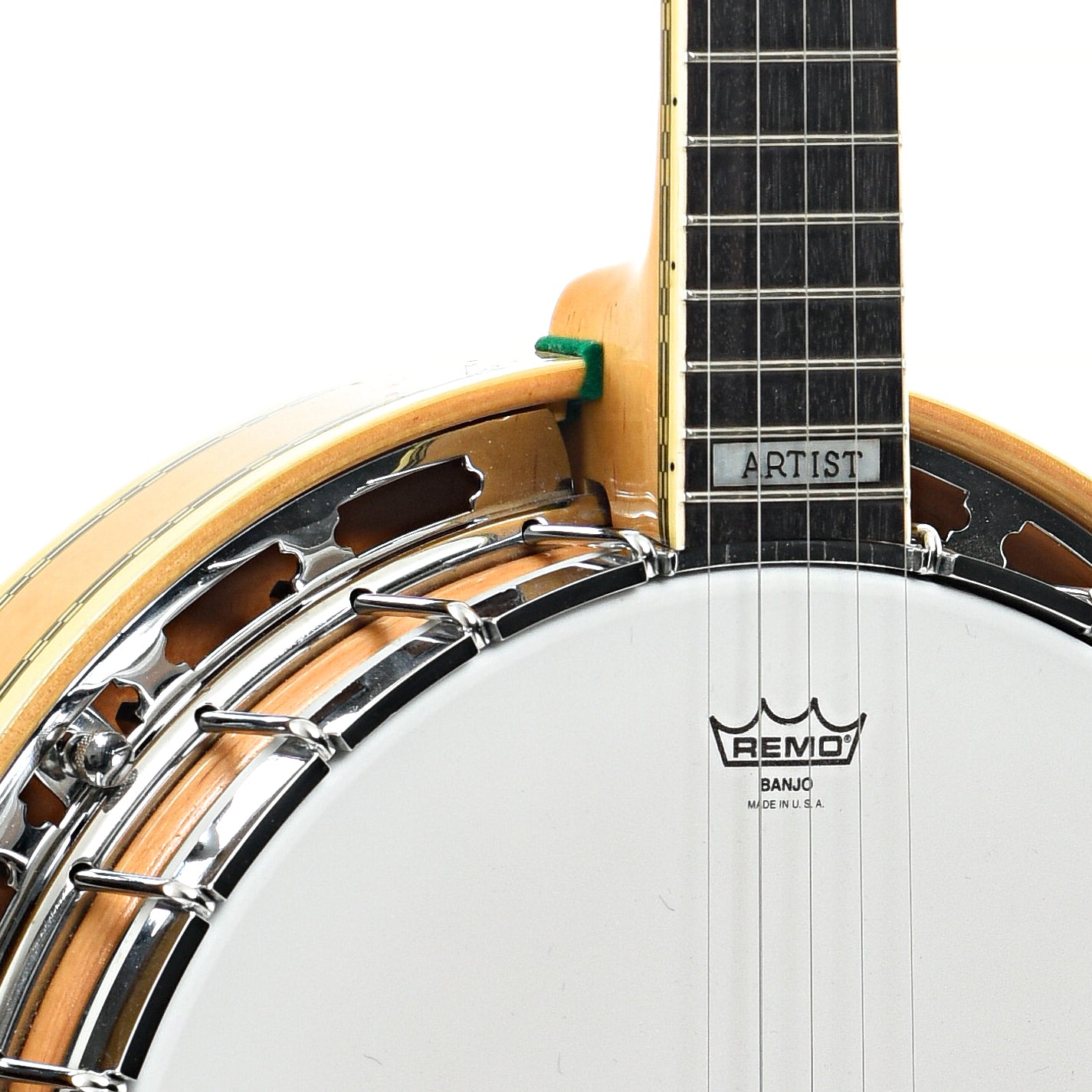 Front body and neck join of Ibanez Artist "Tree of Life" Blonde Resonator Banjo (c.1977)