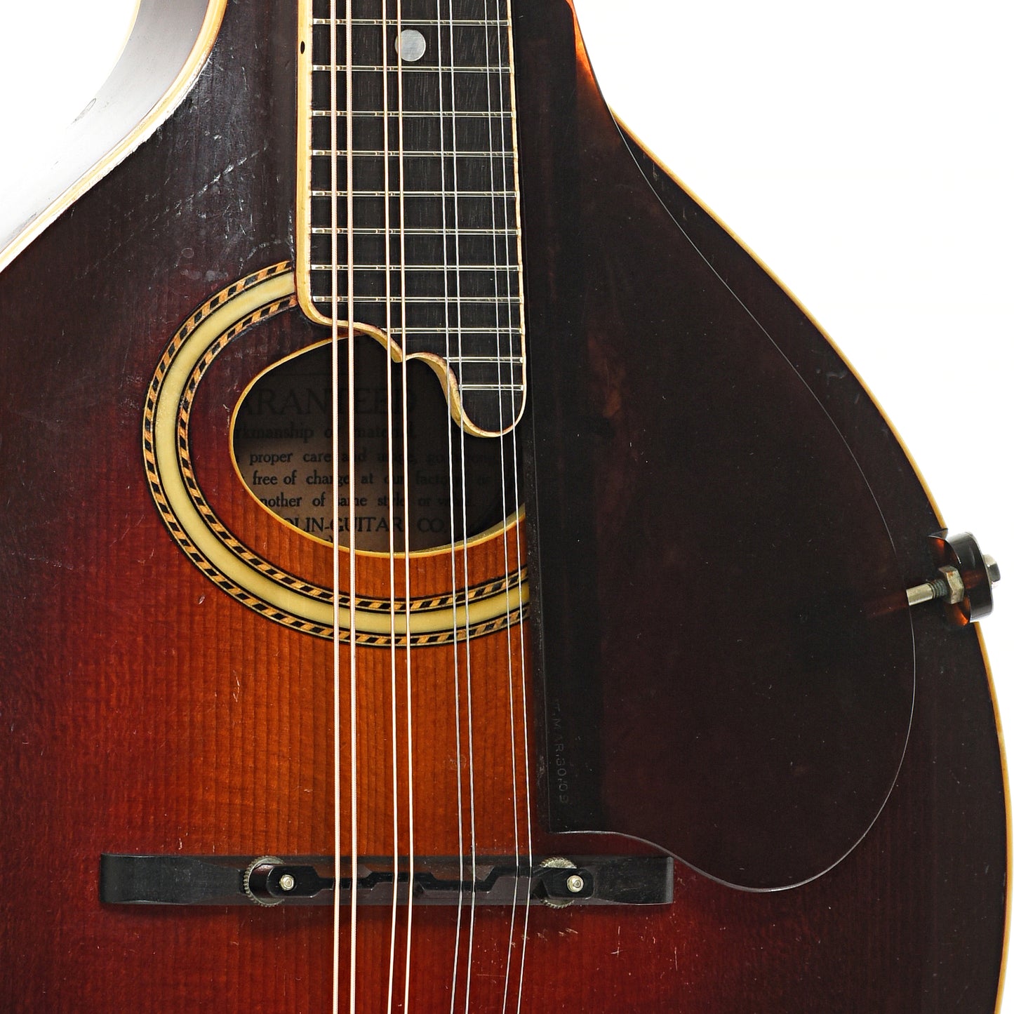 Bridge and soundhole of Gibson A-4 Mandolin (1923)