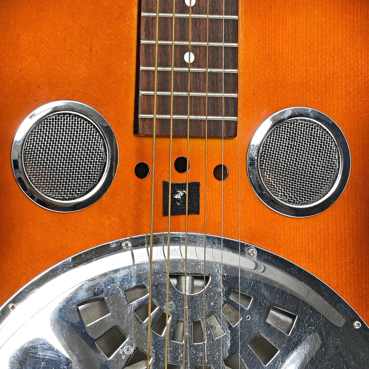 Sound holes of Morrell MD1 Squareneck Resonator Guitar (1990s)