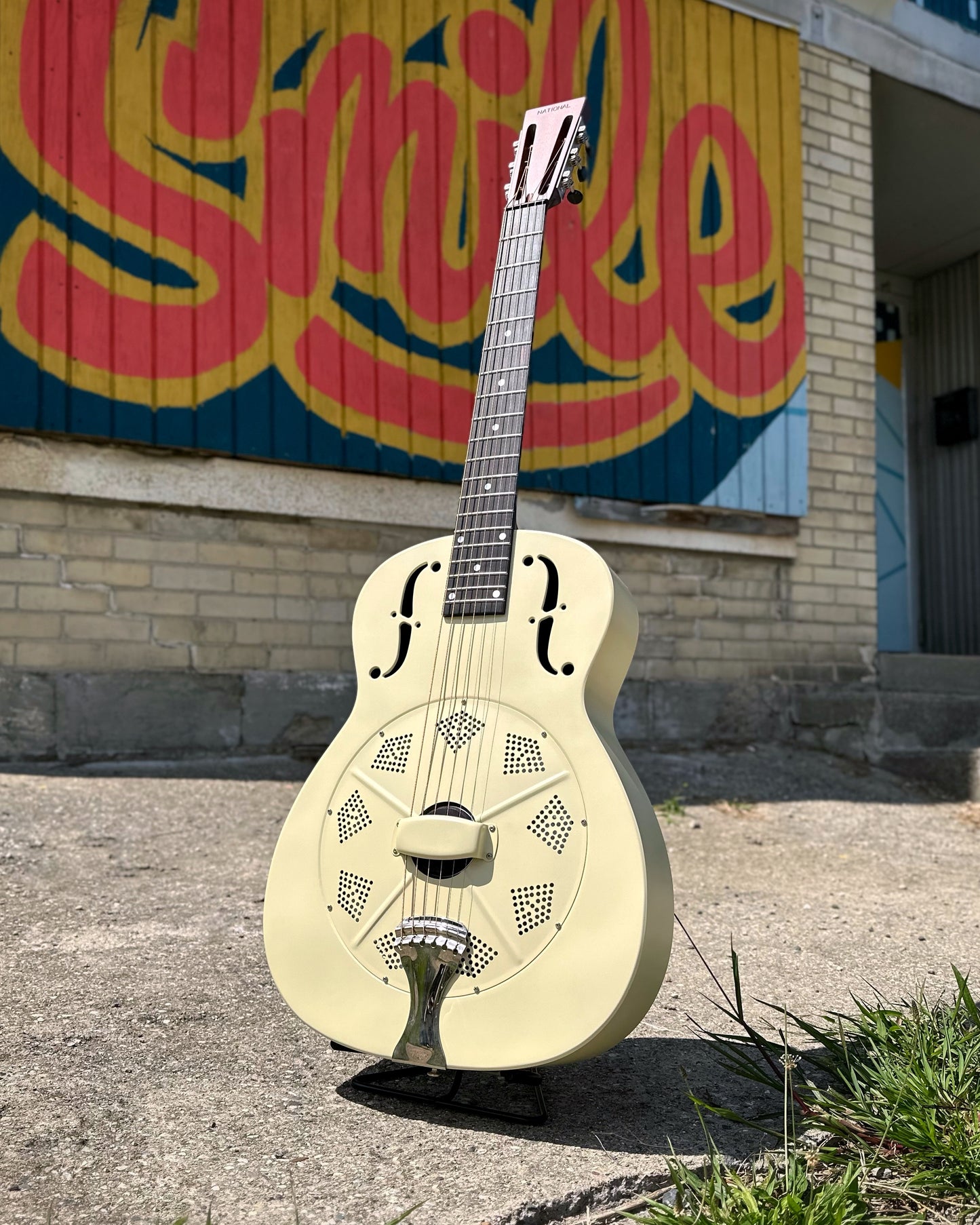 Showroom photo of Front of National Ivory NRP 14 Roundneck Resonator Guitar (2016)