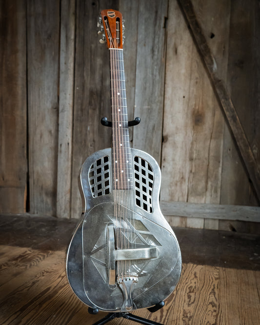 Showroom Photo of Front of National Style 1 Tricone Roundneck Resonator Guitar