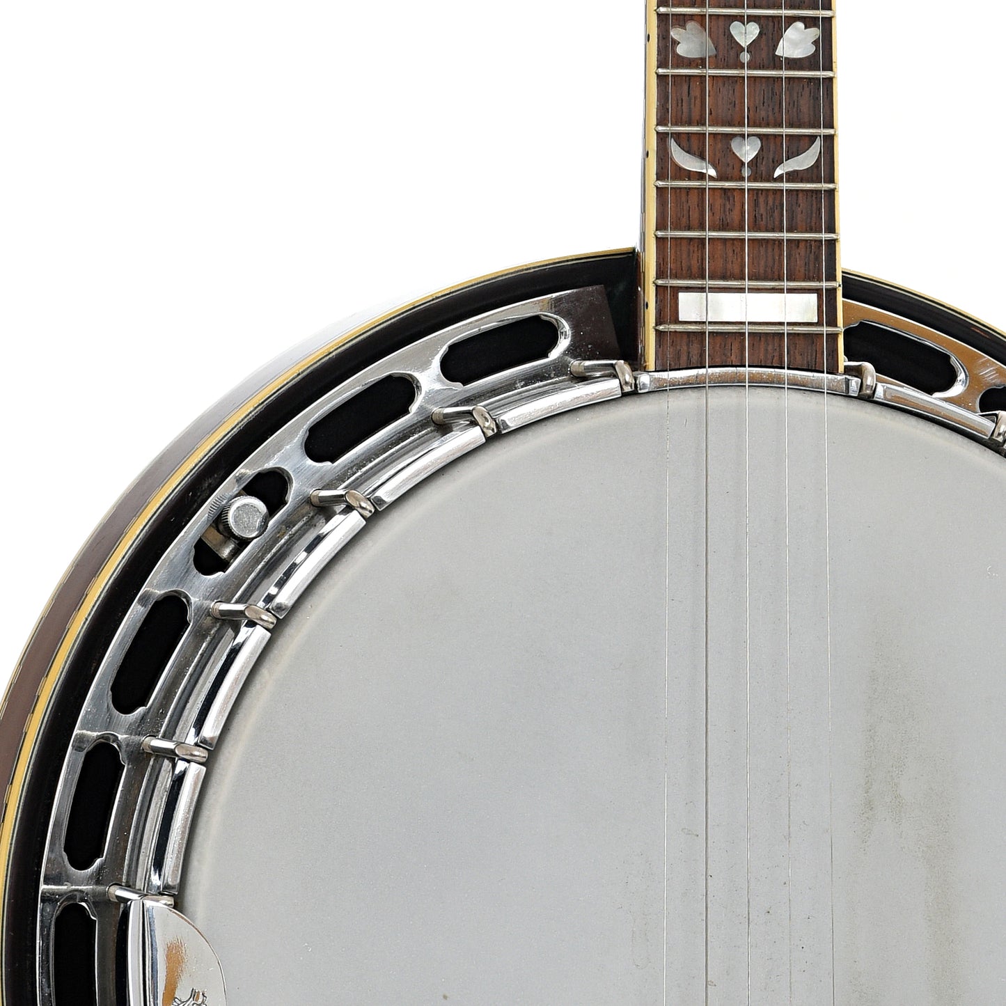 Flange and front neck joint of Aria Pro II PB450 5-String Resonator Banjo