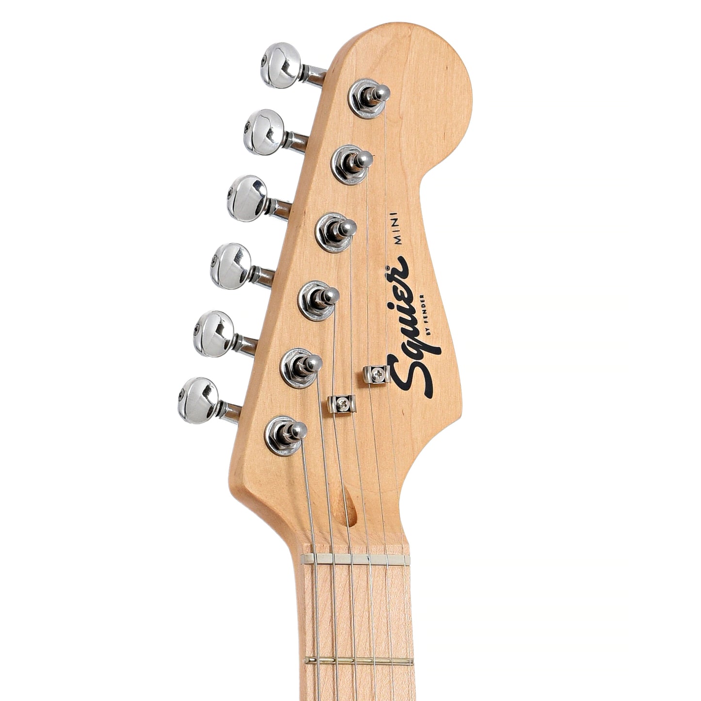 Front headstock of Squier Mini Jazzmaster HH, Surf Green