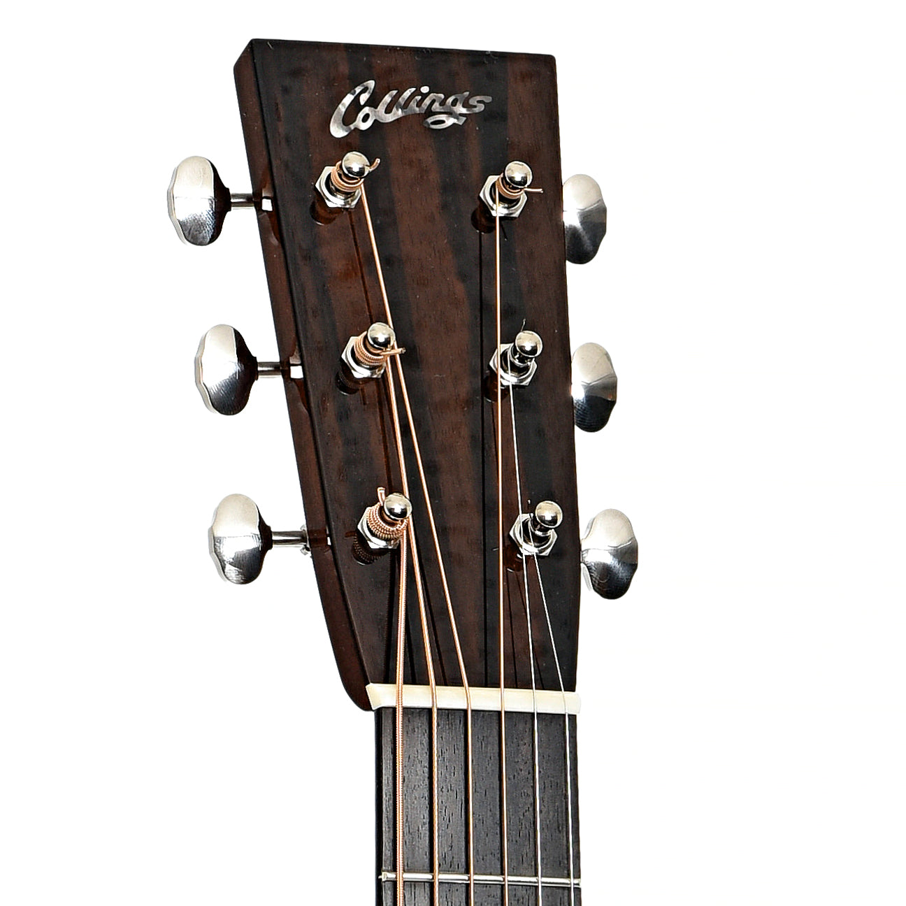 Headstock of Collings D2HA Dreadnought Acoustic Guitar, Adirondack Top, 1-3/4" Nut, Serial #35033.