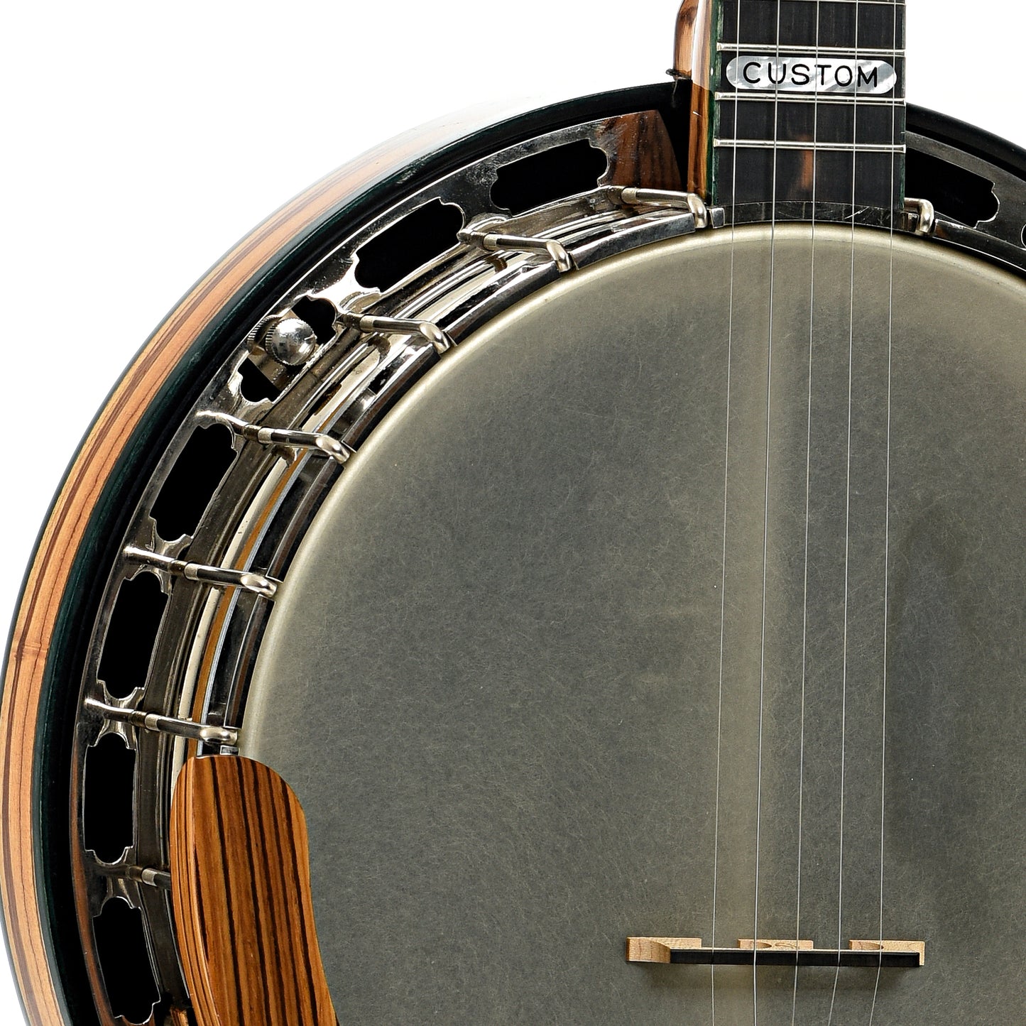 Front neck joint of Bishline Custom Zebrawood Resonator Banjo