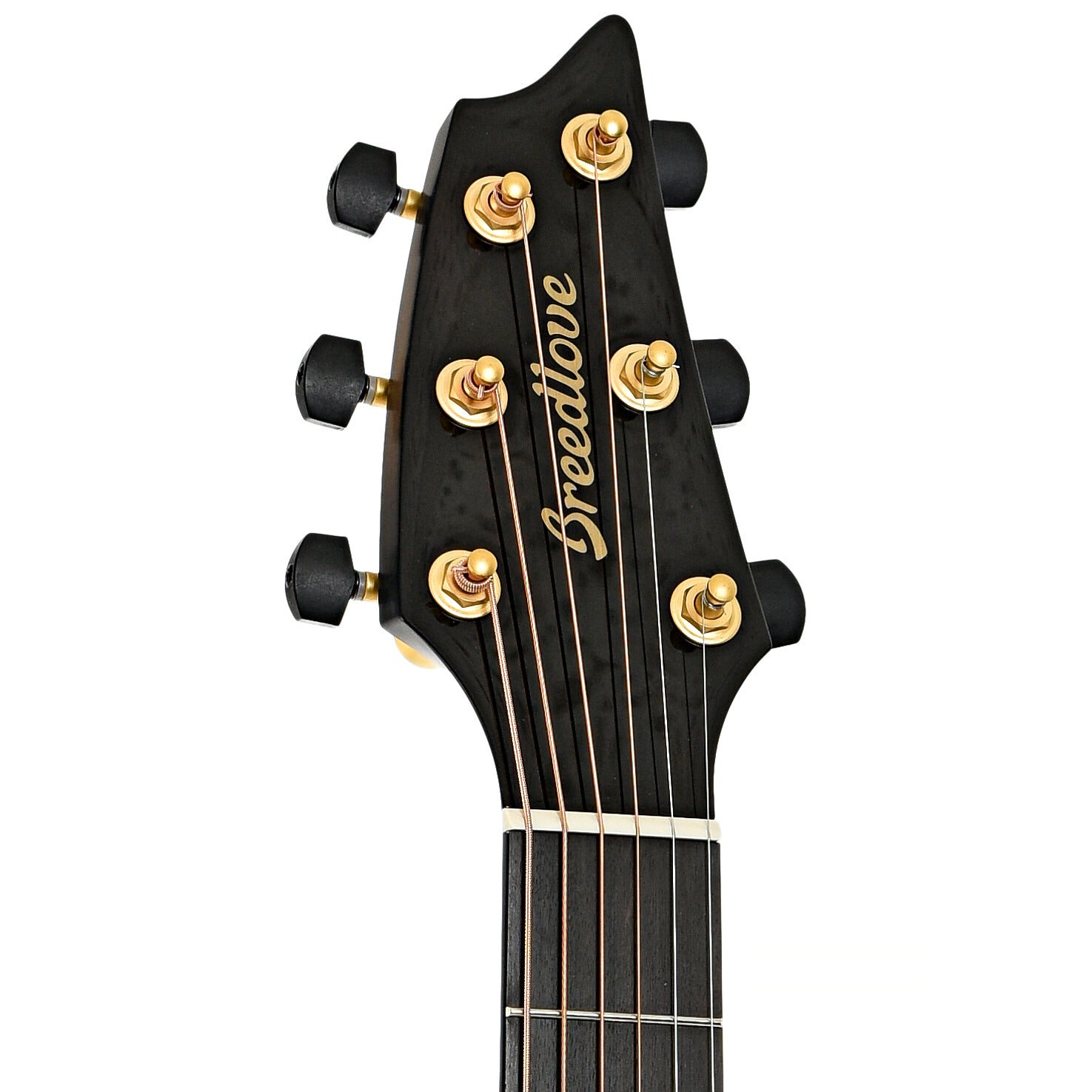 Front headstock of Breedlove Oregon Concert Sable CE Myrtlewood-Myrtlewood Limited Edition 