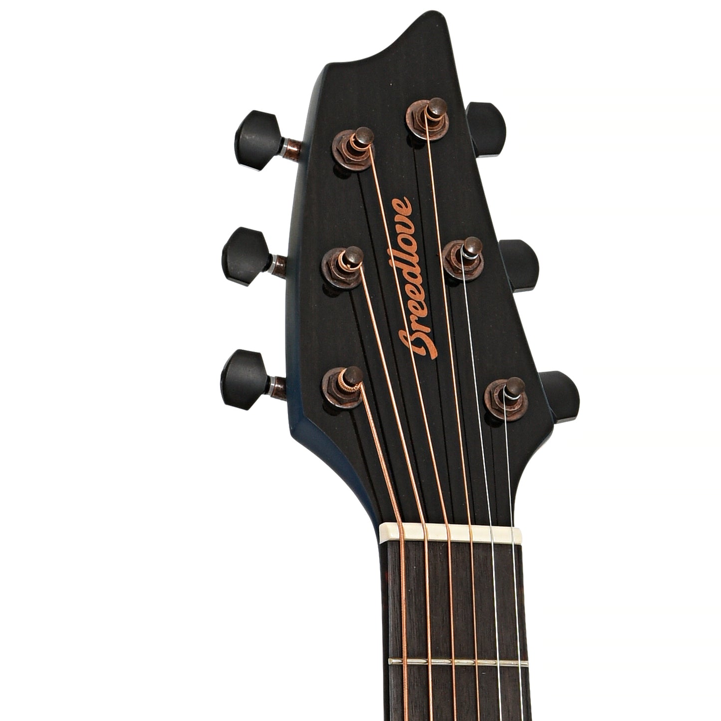 Front headstock of Breedlove Pursuit Exotic S Concert Blue Eyes CE Myrtlewood-Myrtlewood Acoustic-Electric 