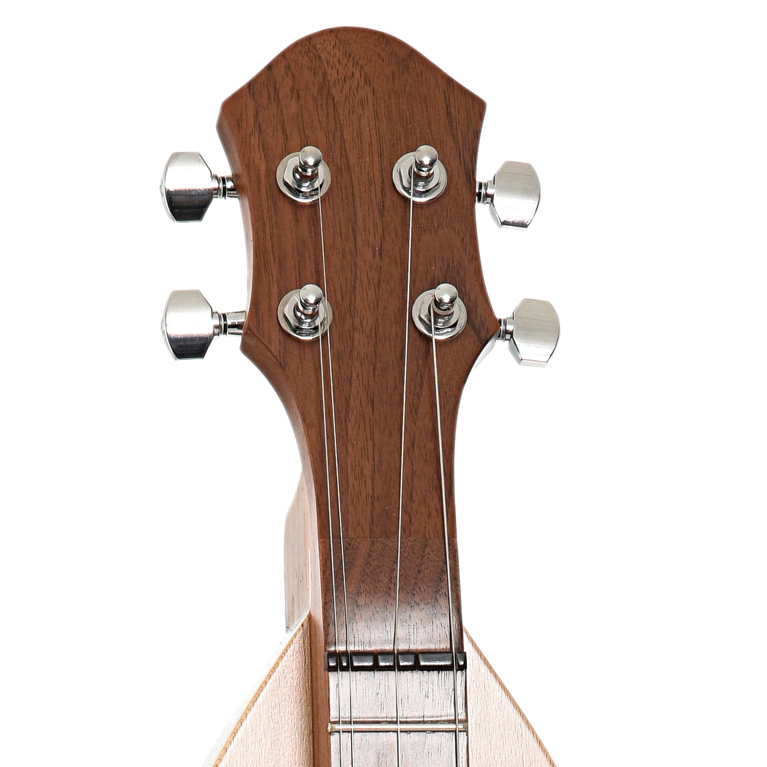 Front headstock of McSpadden 4FH26WSY Walnut & Sycamore Lap Dulcimer 