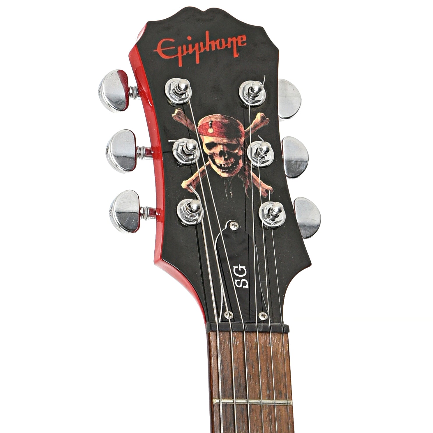 Front headstock of Epiphone Pirates of the Caribbean G-400 Electric Guitar