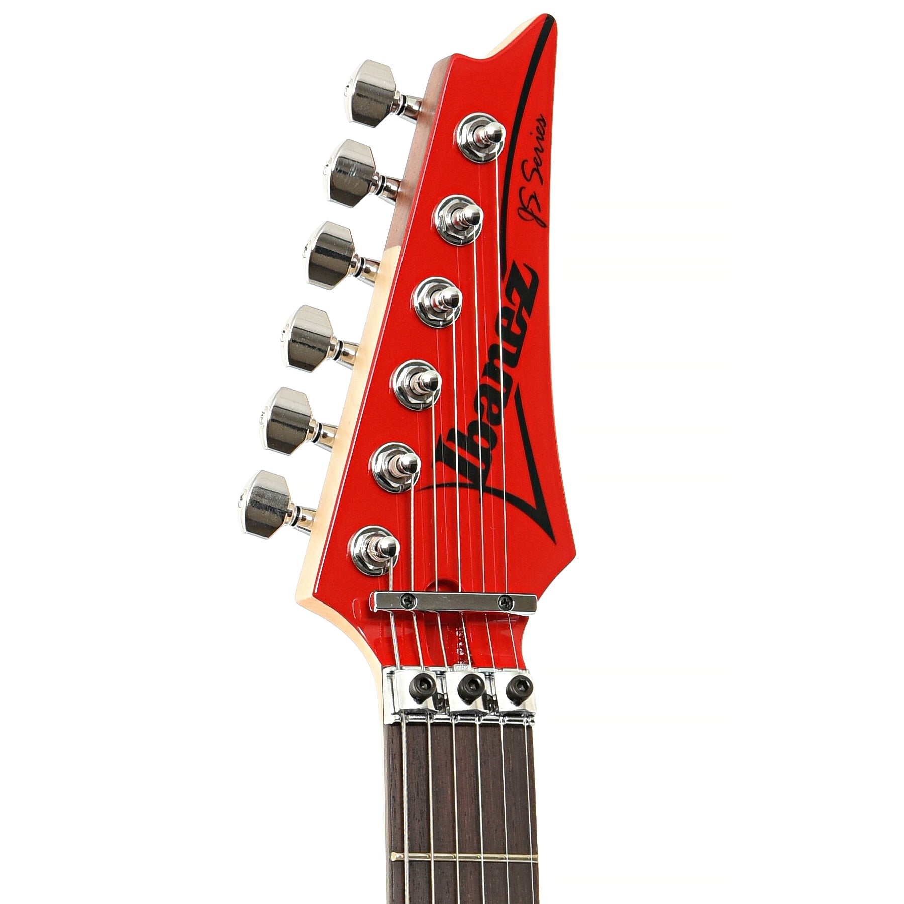 Front headstock of Ibanez Joe Satriani Signature JS2480 Electric Guitar, Muscle Car Red