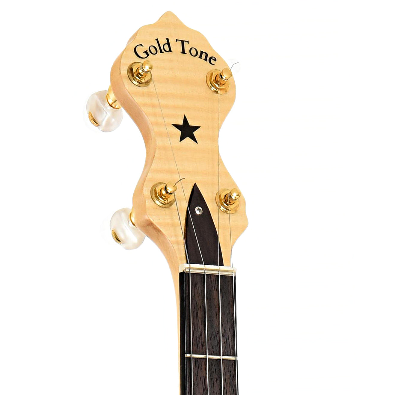 Headstock of Bacon / Gold Tone Extra Long Neck Conversion Openback Banjo