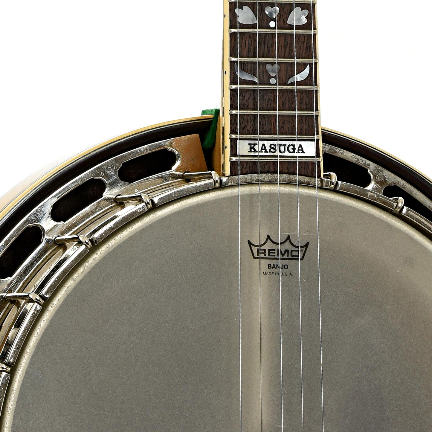 Front neck joint and flange of Conrad-Kasuga Hearts & Flowers Resonator Banjo