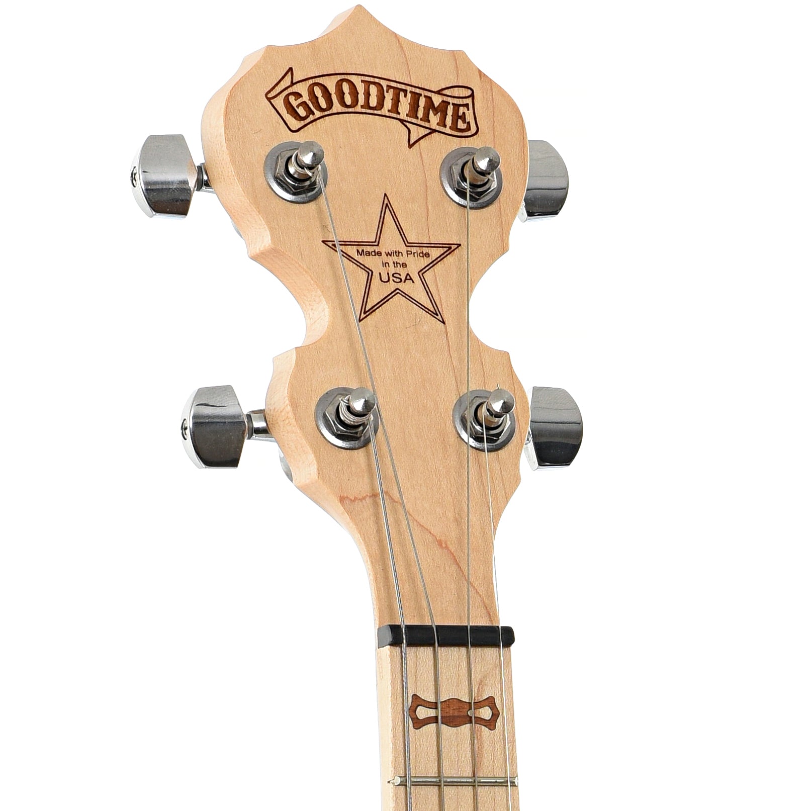 Front headstock of Deering Goodtime 17-Fret Tenor Banjo (2010s)