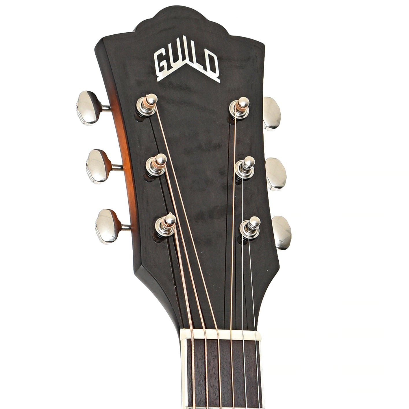 Headstock of Guild F-250CE Archback Deluxe Jumbo Cutaway Acoustic Guitar