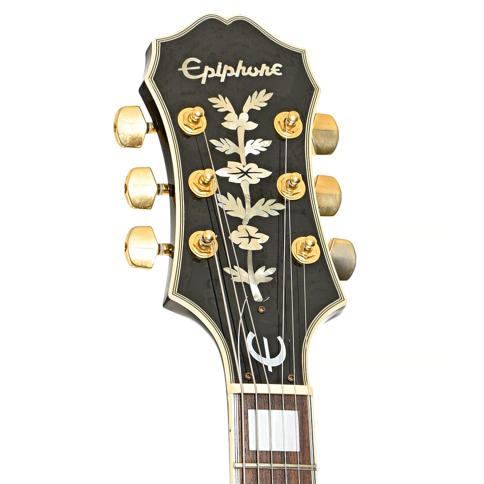 Front headstock of Epiphone  Zephyr blues deluxe