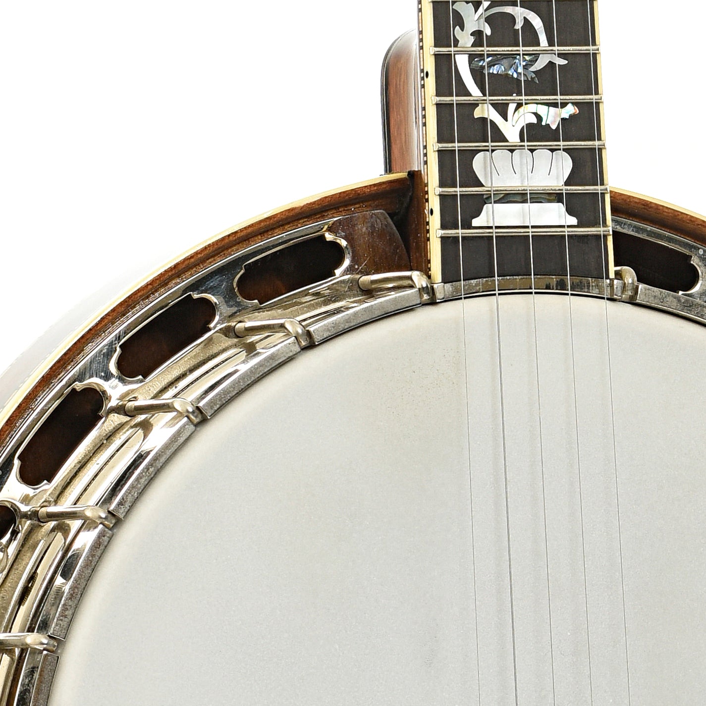 Front body and heck join of Wildwood Sololist Custom Resonator Banjo (c.2008)