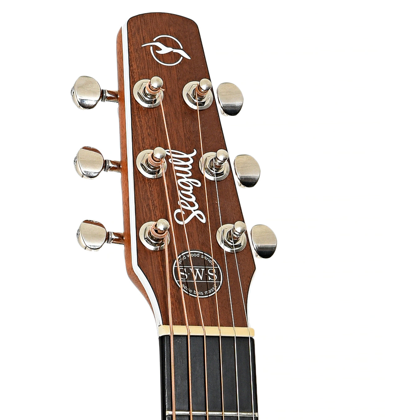 Headstock of Seagull Maritime SWS Natural SG A/E Acoustic Guitar