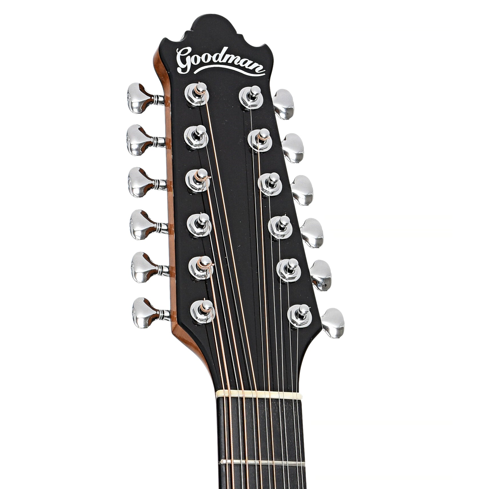 Front headstock of Goodman 12-String Dreadnought Acoustic Guitar