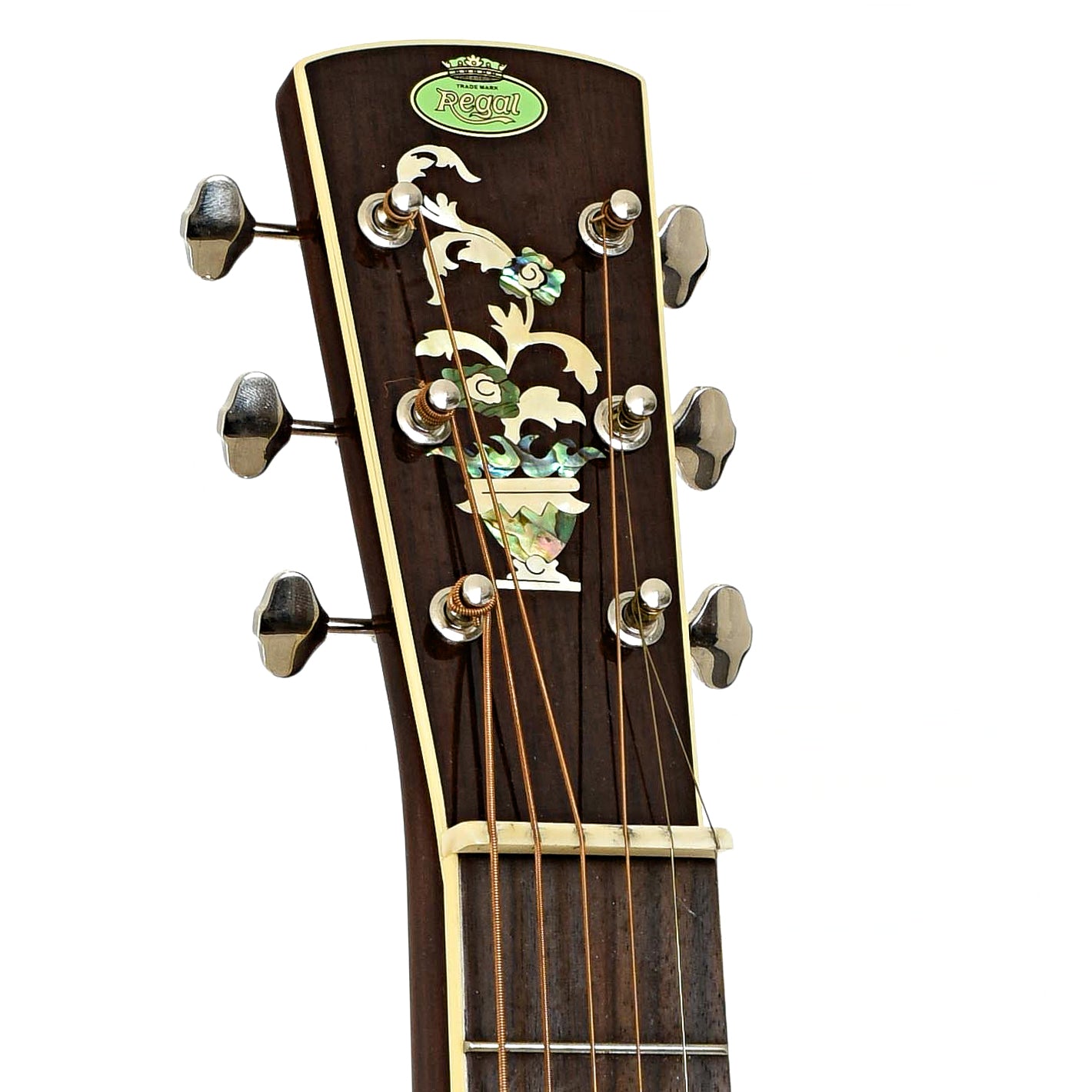 Headstock of Regal RD75 NS Squareneck Resonator Guitar 