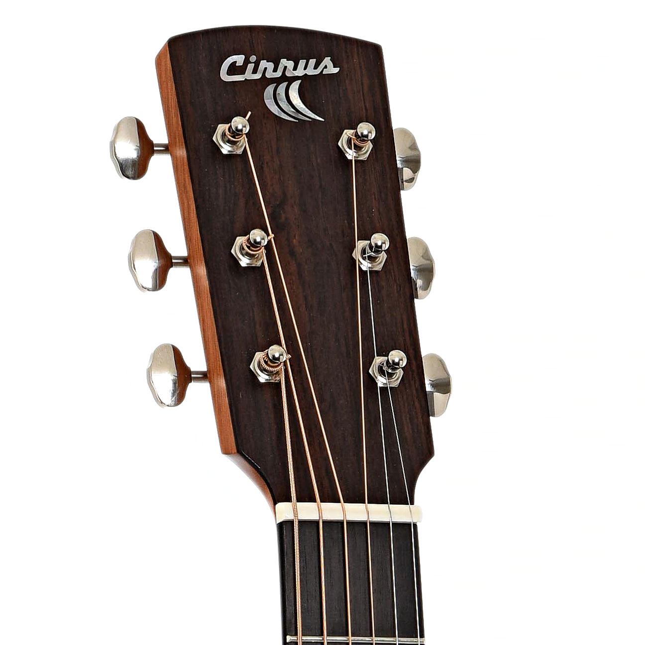 Headstock of Cirrus Rosewood OM Guitar & Case