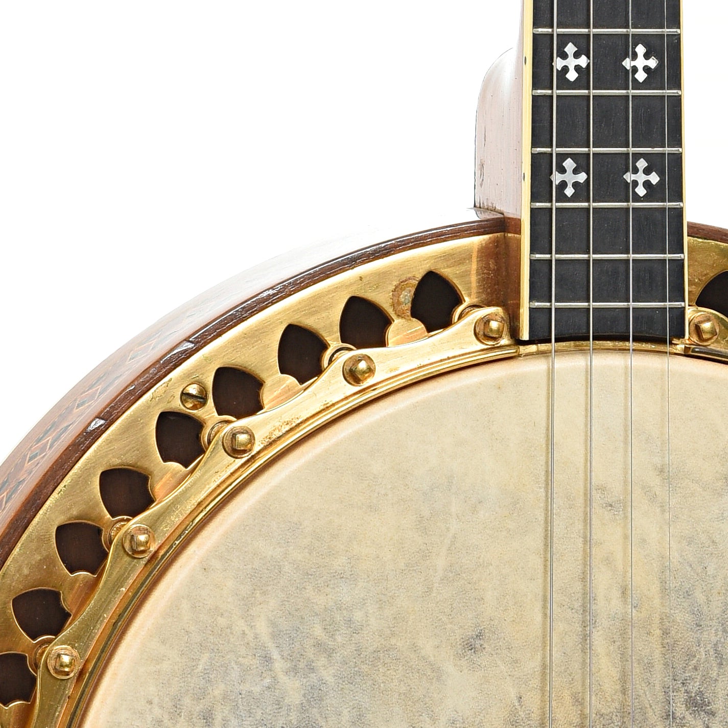 Front body and neck join of Ludwig Cort Deluxe Tenor Banjo (1920s)