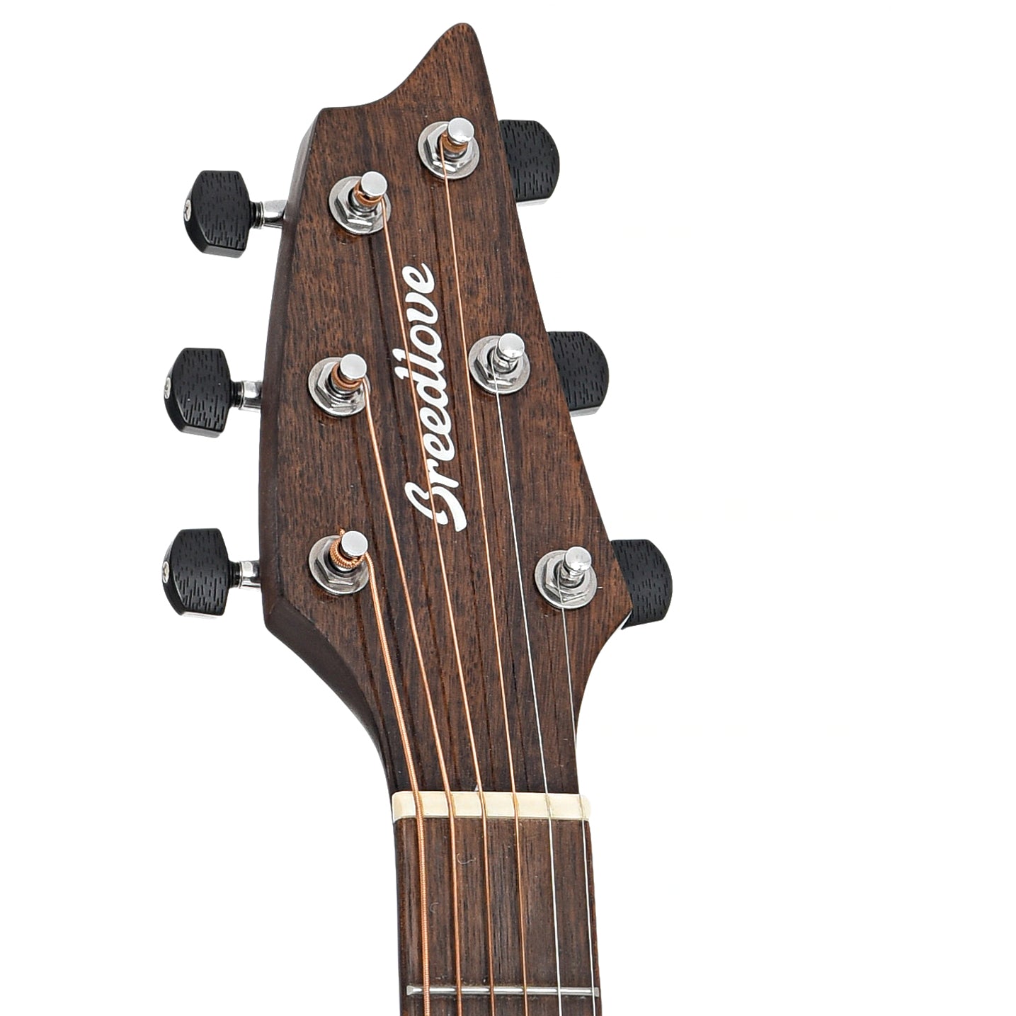 Headstock of Breedlove Organic Signature Companion Copper CE Torrefied European-African Mahogany 