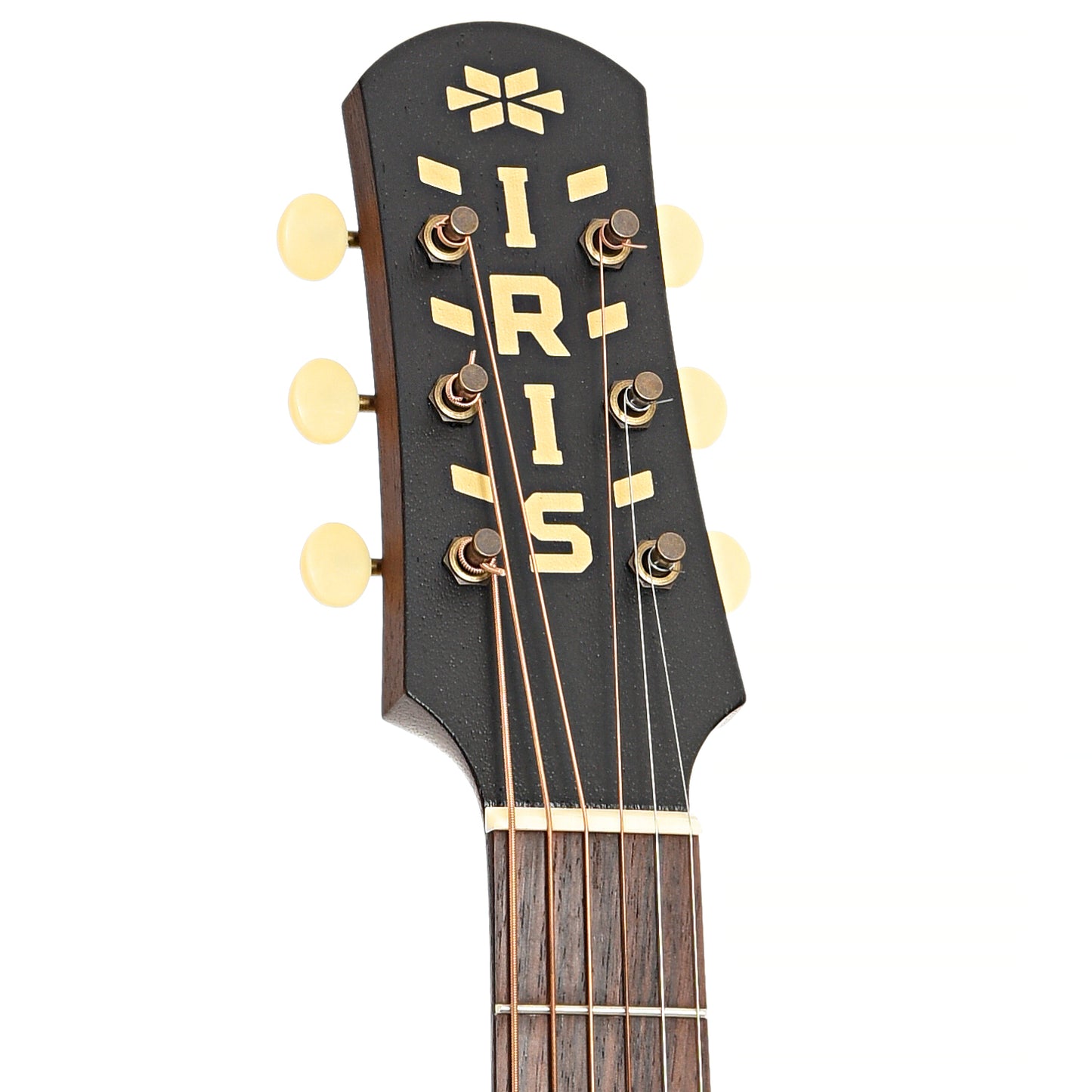 Front headstock of Iris Guitar Company AB Natural Small Jumbo Acoustic Guitar (2022)