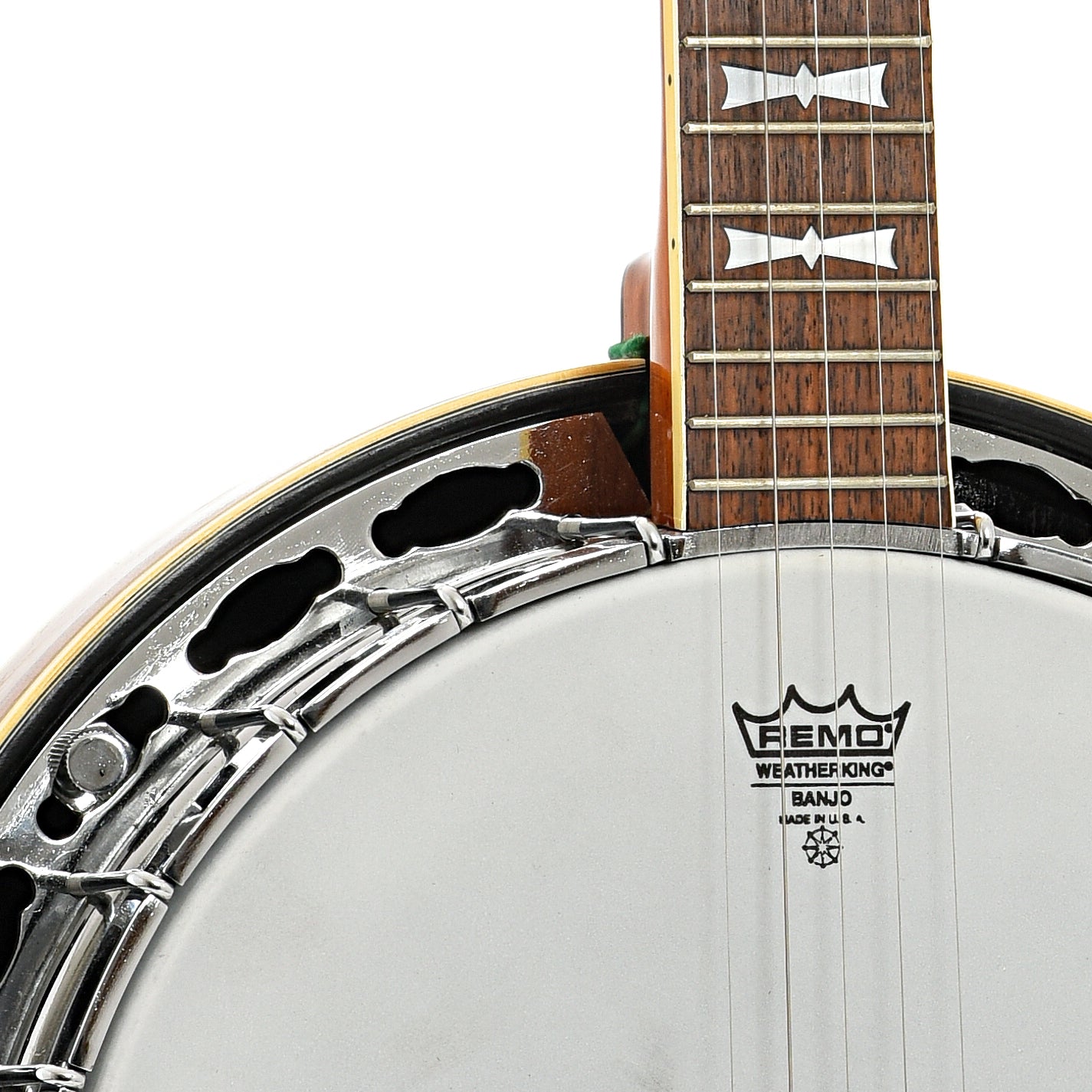 Front body and neck joint of Aria Bow Tie Resonator Banjo