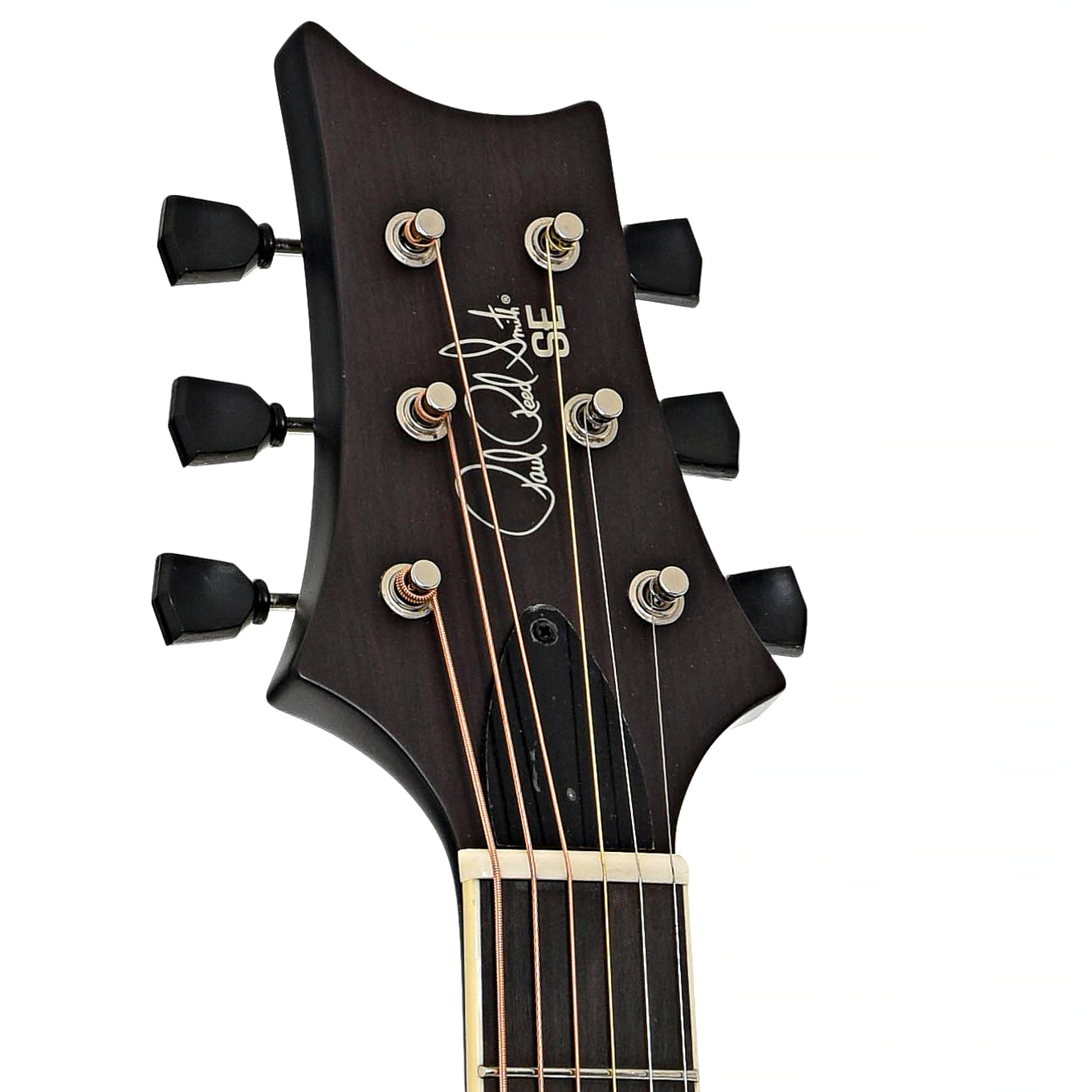 Headstock of PRS SE B-Stock P20E Parlor Acoustic-Electric Guitar, Doghair (Gloss Top)