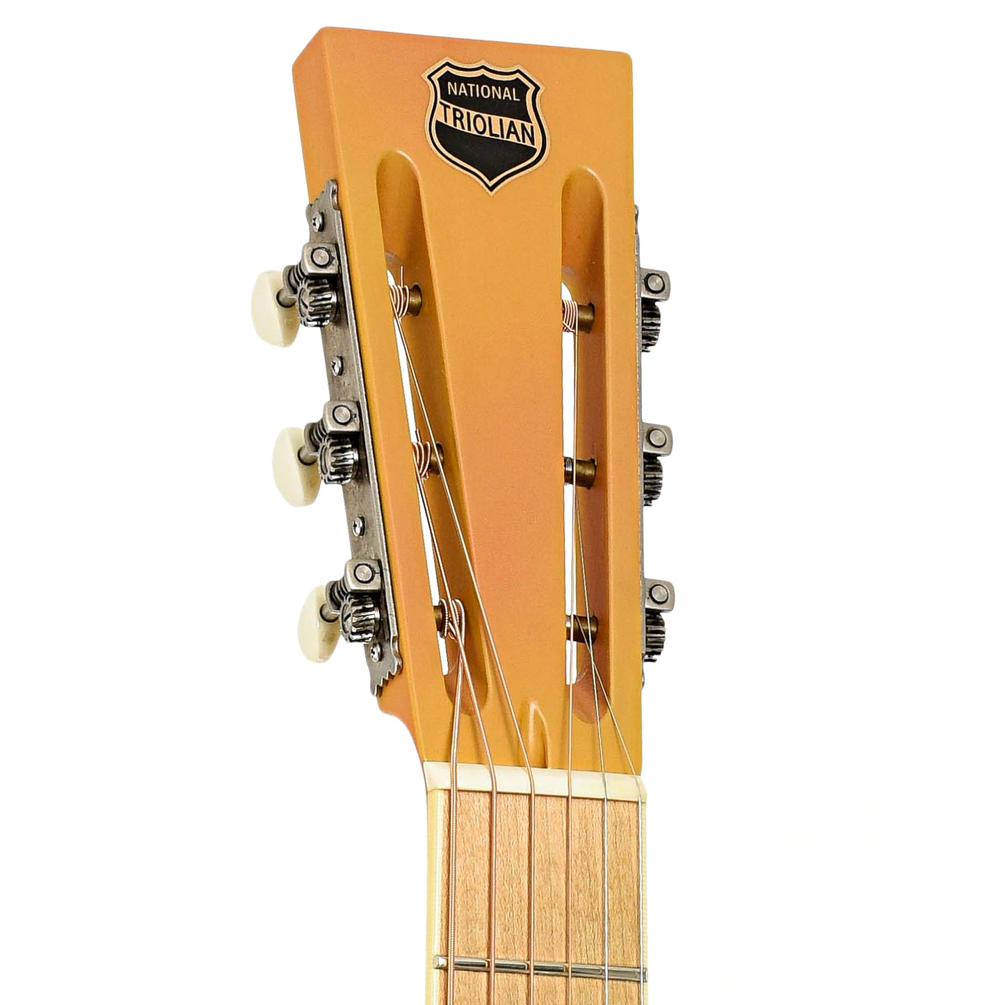 Headstock of National Triolian Yellow Palm Roundneck Resonator Guitar