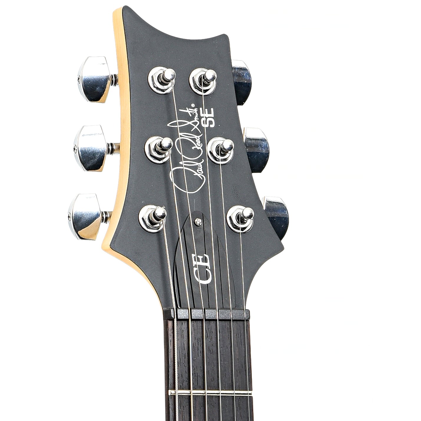 Front headstock of PRS SE CE24 Satin Electric Guitar, Metallic Gold