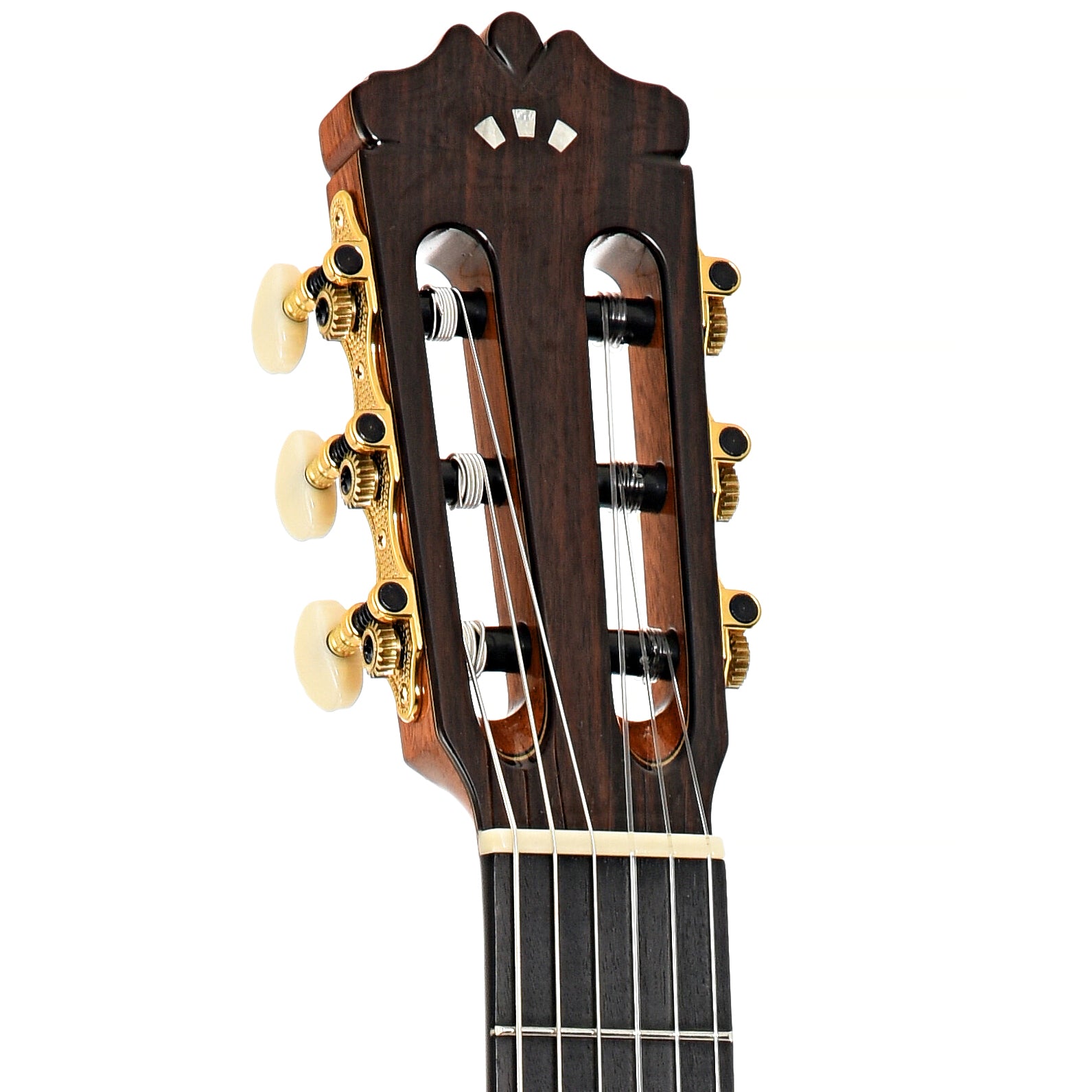 Front headstock of Cordoba C-10 Parlor Nylon String Guitar