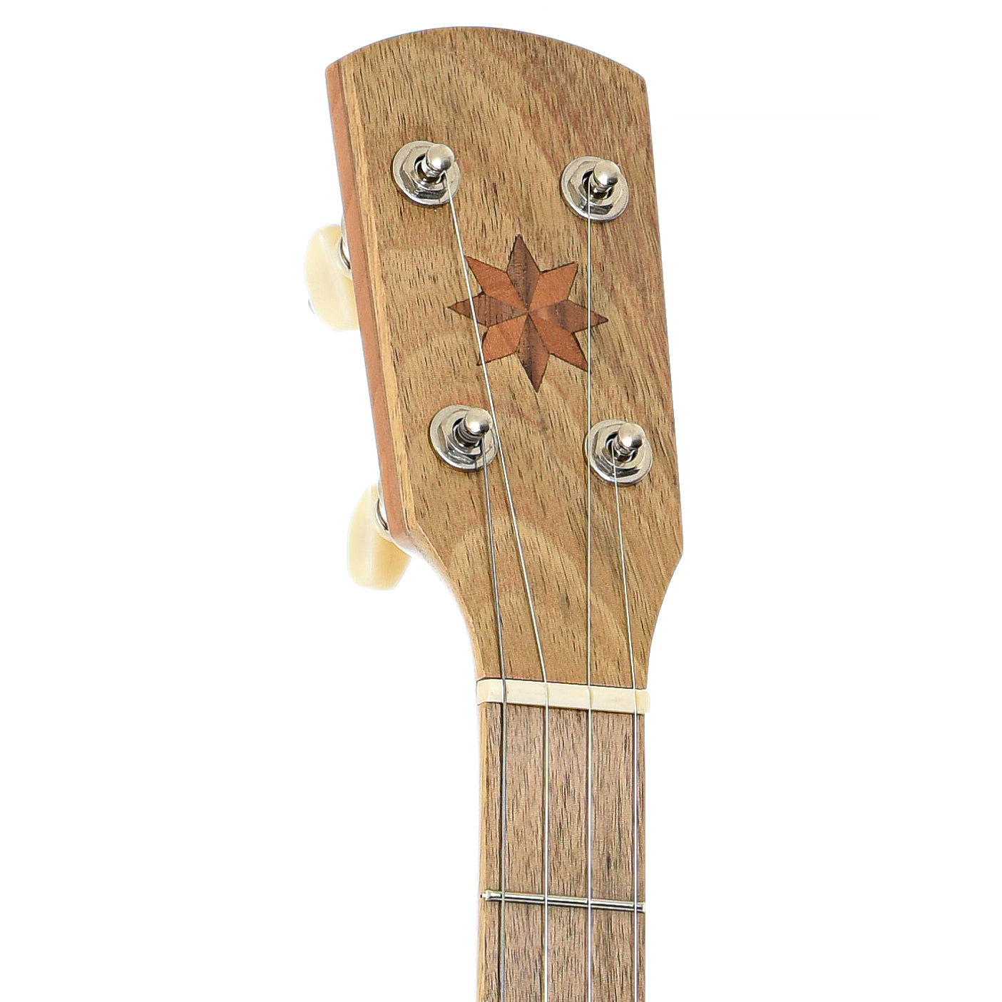 Front headstock of Pisgah Possum Cherry 12" Open Back Banjo (c.2014)