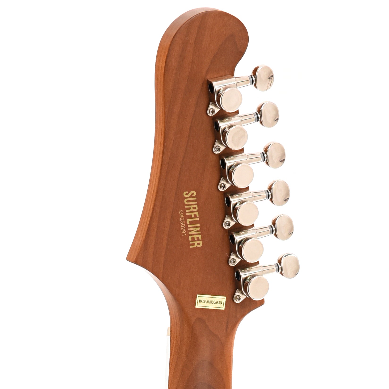 Back headstock of Guild Surfliner Deluxe Electric Guitar, Evergreen Metallic