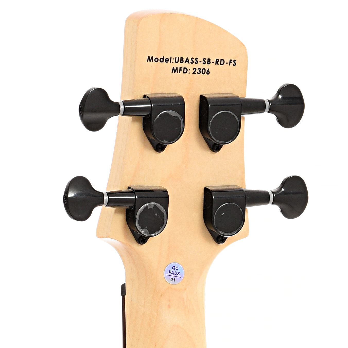 Back headstock of Kala Solid Body U-Bass, Candy Apple Red