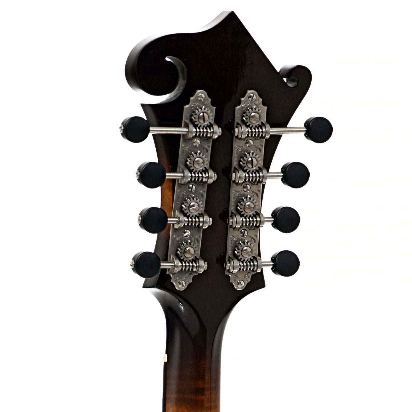 Back headstock of Northfield F5S Limited S Series F-Style Mandolin, Wide Nut, Dark Cherryburst