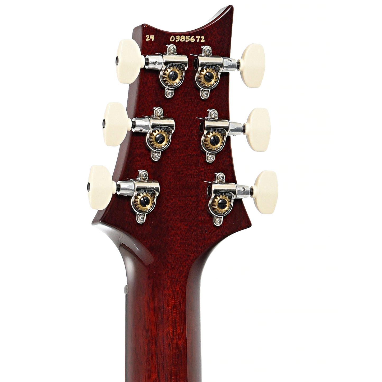 Back headstock of PRS Custom 24 Fire Red Burst Electric Guitar