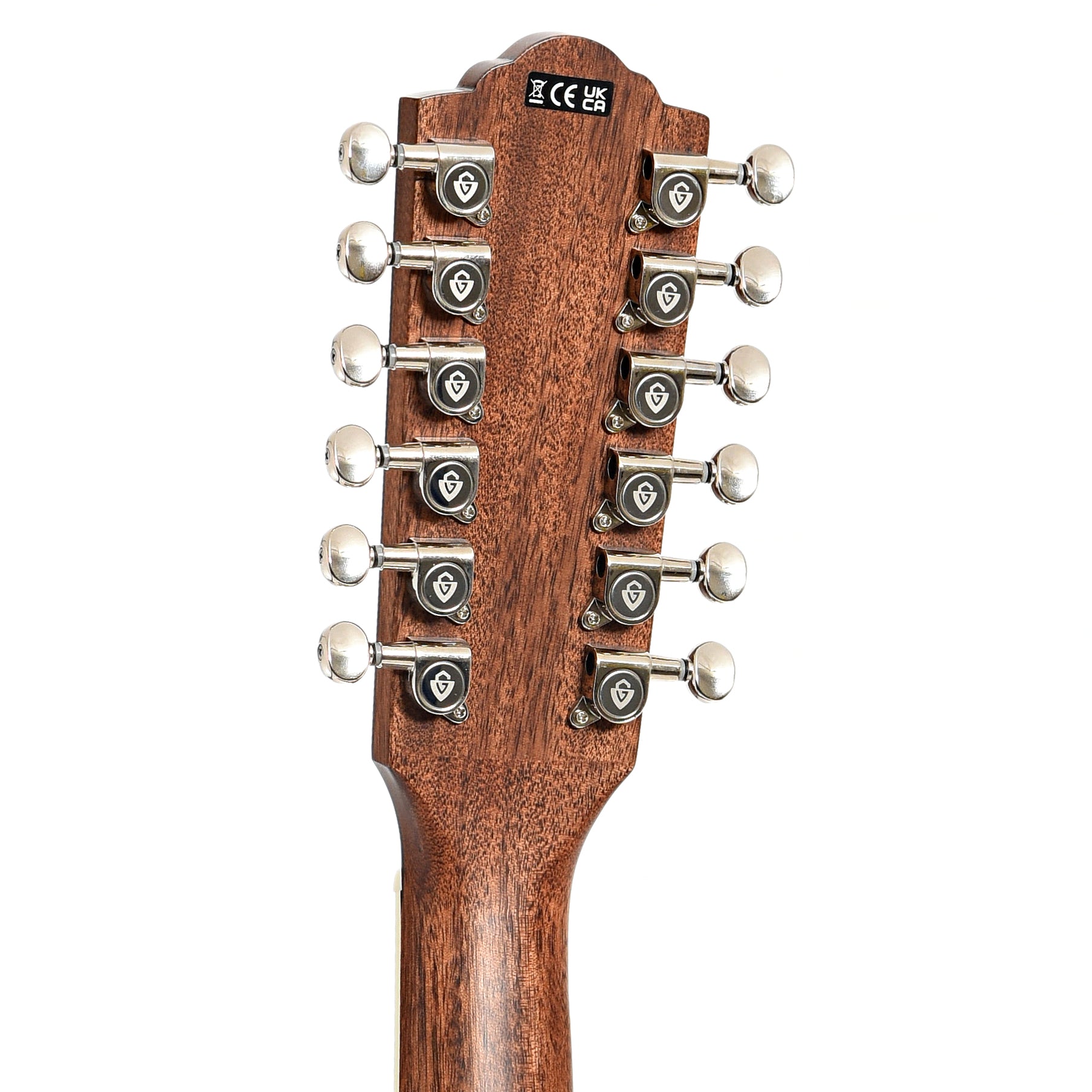 Back headstock of Guild Archback D-2612CE Deluxe 12-String Guitar, Antique Sunburst Finish