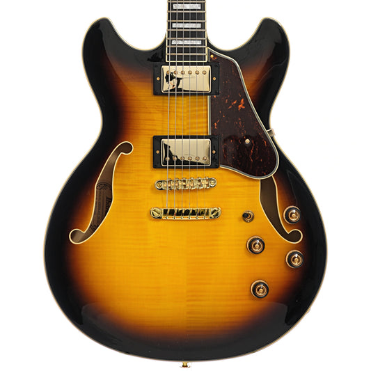 Front of Ibanez Artcore Expressionist AS93FM Antique Yellow Sunburst