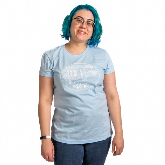 Image 1 of ELDERLY WOMEN'S 50TH ANNIVERSARY LOGO TEE ICE BLUE (VARIOUS SIZES)- SKU# TEE90-IB-L : Product Type Accessories & Parts : Elderly Instruments