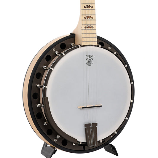 Front and side of Deering Goodtime 2 Limited Edition Bronze Resonator Banjo, Shopworn